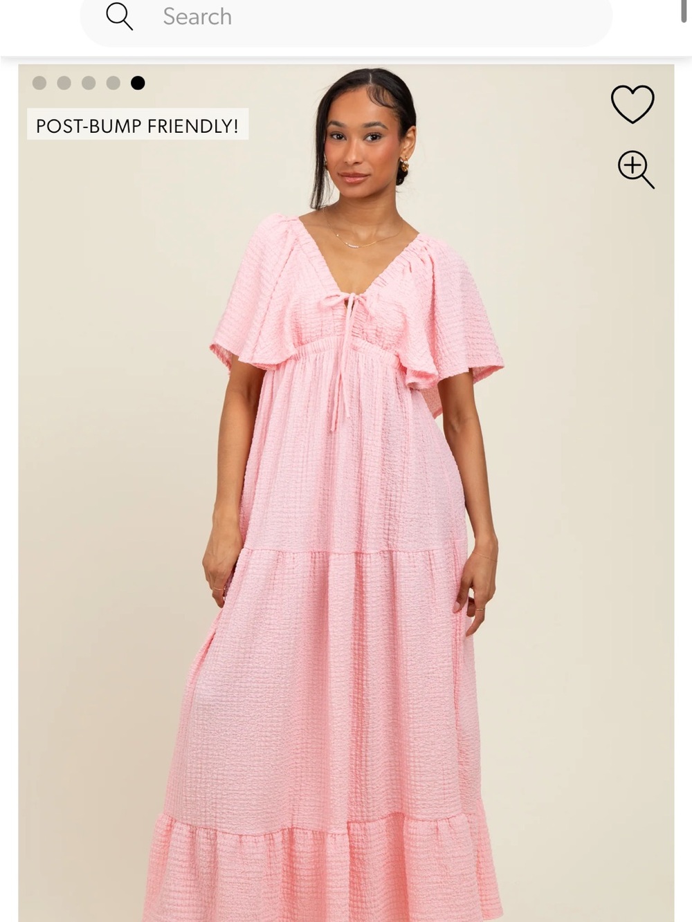 Light Pink Woven Textured Flutter Sleeve V-Neck Tiered Maternity Maxi Dress